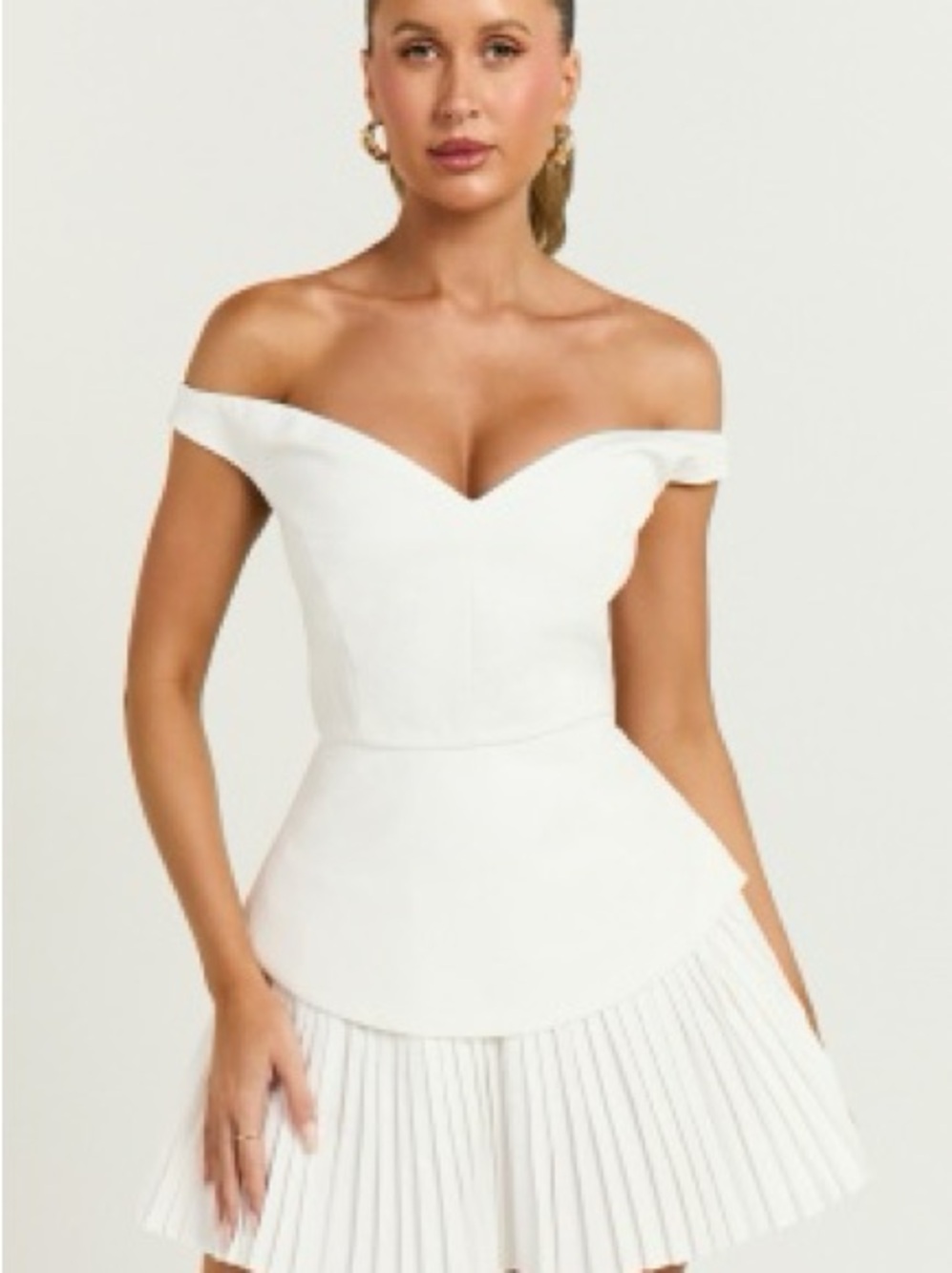 Showpo White Off-Shoulder Pleated Mini Dress